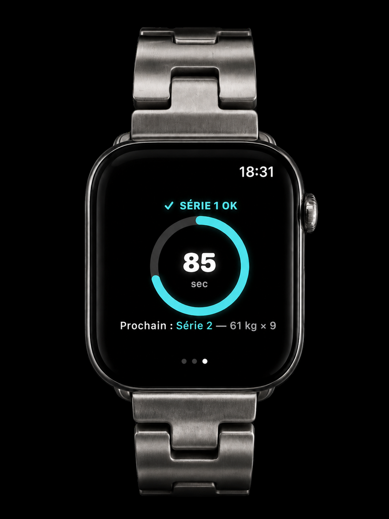 Séance Forge affichée en miroir sur l'Apple Watch pendant un entraînement
